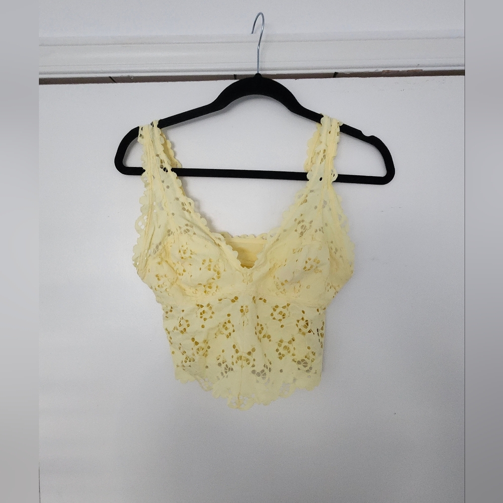 Aerie Lace Crop Top Bundle - Buttercup Yellow and Olive Green